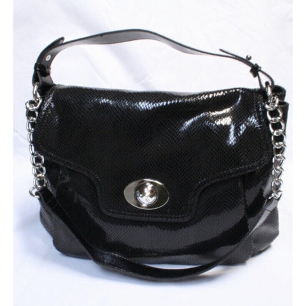 ILI New York Leather Hobo Shoulder Bag Black Purse Snake Print 9471 14X10 New